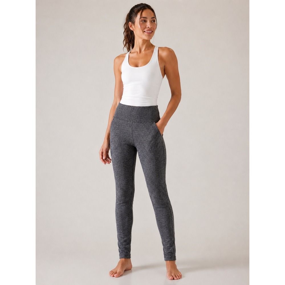 Athleta Grey Herringbone High Rise Leggings Tall Size MT Pockets Slim Fit Pants